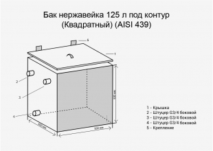 Бак для воды Везувий 125 л с ТЭНом (квадратный)