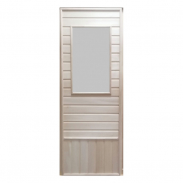 DoorWood 750х1850 мм, липа с прямоугольной стеклянной вставкой, деревянная