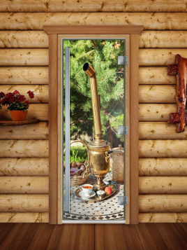 Дверь для сауны DoorWood Престиж А078 с фотопечатью, 70х190, коробка ольха