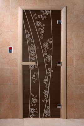 Стеклянная дверь DoorWood Весна цветы черный жемчуг, коробка ольха